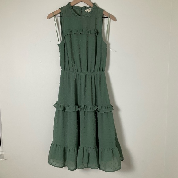NWT | Monteau Midi Dress | Tiered | Knee Length | Green | Sleeveless | Small - Picture 2 of 12